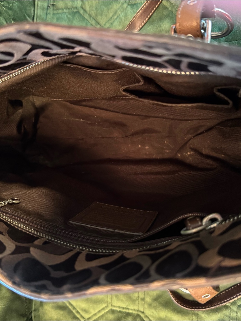 Coach Brown Monogram Tote with Tan Leather Trim - Picture 2 of 3